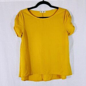 Mustard Yellow Short Sleeve Blouse w/Ruched Sleeves Junior's M